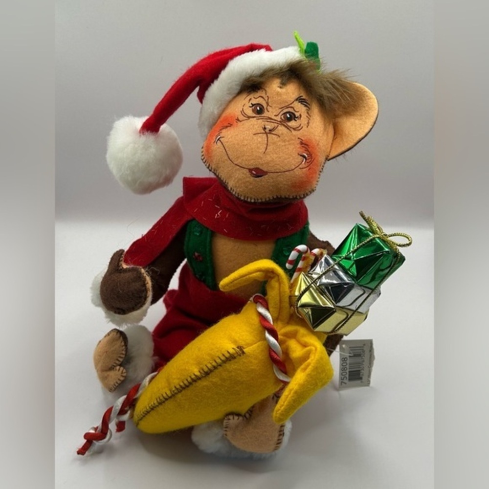 Annalee Merry Christmas Monkey with banana and presents.  No tag, 2008.